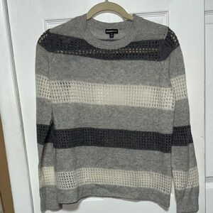 Minnie Rose Gray and Cream Striped Sweater
